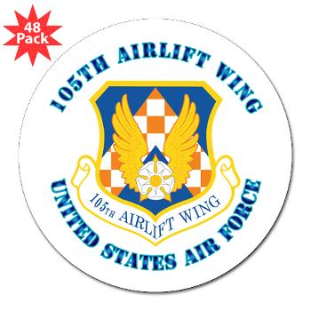 105AW - M01 - 01 - 105th Airlift Wing with Text - 3" Lapel Sticker (48 pk)
