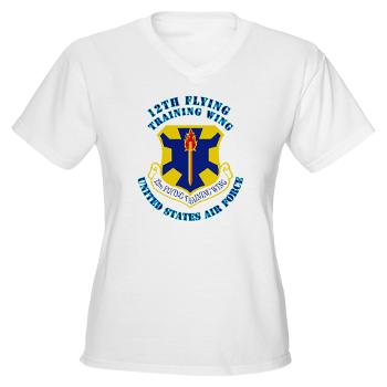 12FTW - A01 - 04 - 12th Flying Training Wing with Text - Women's V-Neck T-Shirt