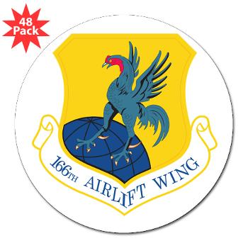 166AW - M01 - 01 - 166th Airlift Wing - 3" Lapel Sticker (48 pk)