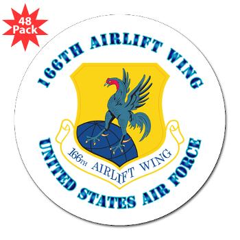166AW - M01 - 01 - 166th Airlift Wing with Text - 3" Lapel Sticker (48 pk)