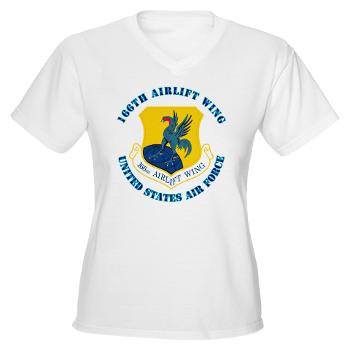 166AW - A01 - 04 - 166th Airlift Wing with Text - Women's V-Neck T-Shirt