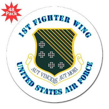 1FW - M01 - 01 - 1st Fighter Wing with Text - 3" Lapel Sticker (48 pk)