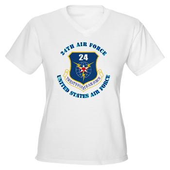24AF - A01 - 04 - 24th Air Force with Text - Women's V-Neck T-Shirt