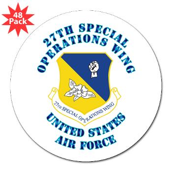 27SOW - M01 - 01 - 27th Special Operations Wing with Text - 3" Lapel Sticker (48 pk)
