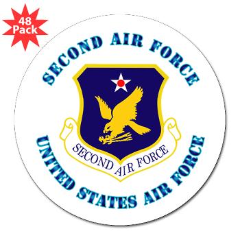 2AF - M01 - 01 - Second Air Force with Text - 3" Lapel Sticker (48 pk)