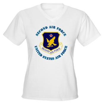 2AF - A01 - 04 - Second Air Force with Text - Women's V-Neck T-Shirt