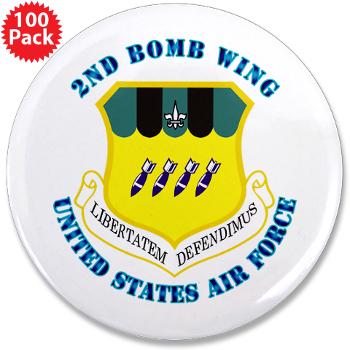 2BW - M01 - 01 - 2nd Bomb Wing with Text - 3.5" Button (100 pack)