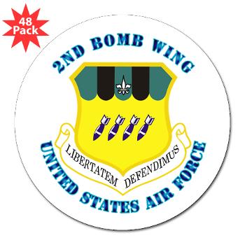 2BW - M01 - 01 - 2nd Bomb Wing with Text - 3" Lapel Sticker (48 pk)