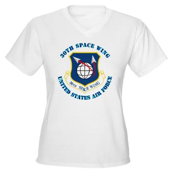 30SW - A01 - 04 - 30th Space Wing with Text - Women's V-Neck T-Shirt