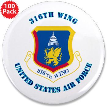 316W - M01 - 01 - 316th Wing with Text - 3.5" Button (100 pack)