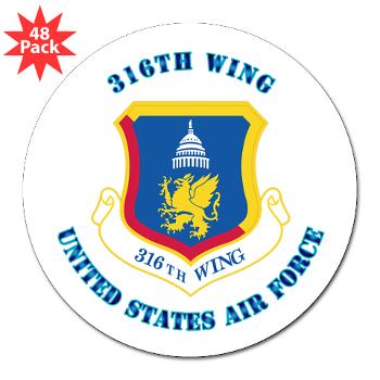 316W - M01 - 01 - 316th Wing with Text - 3" Lapel Sticker (48 pk)
