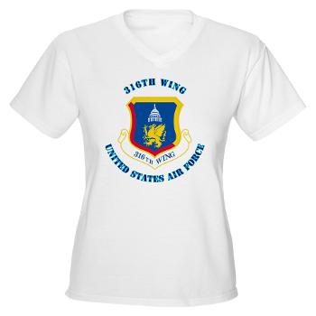 316W - A01 - 04 - 316th Wing with Text - Women's V-Neck T-Shirt