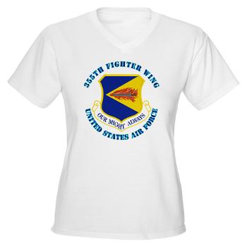 355FW - A01 - 04 - 355th Fighter Wing with Text - Women's V-Neck T-Shirt