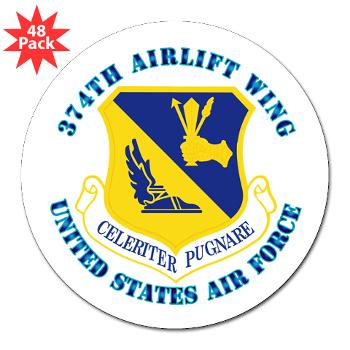374AW - M01 - 01 - 374th Airlift Wing with Text - 3" Lapel Sticker (48 pk)