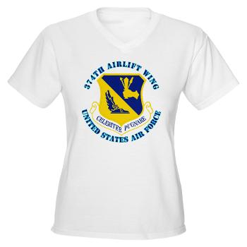 374AW - A01 - 04 - 374th Airlift Wing with Text - Women's V-Neck T-Shirt