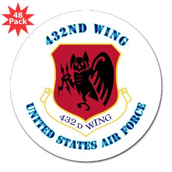 432W - M01 - 01 - 432nd Wing with Text - 3" Lapel Sticker (48 pk)