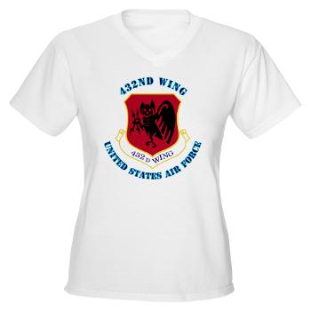 432W - A01 - 04 - 432nd Wing with Text - Women's V-Neck T-Shirt