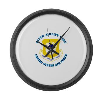 437AW - M01 - 03 - 437th Airlift Wing with Text - Large Wall Clock