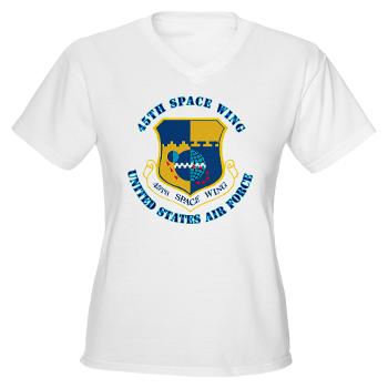 45SW - A01 - 04 - 45th Space Wing with Text - Women's V-Neck T-Shirt