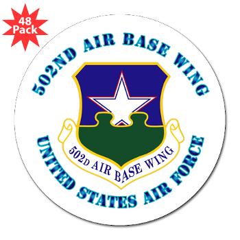 502ABW - M01 - 01 - 502nd Air Base Wing with Text - 3" Lapel Sticker (48 pk)