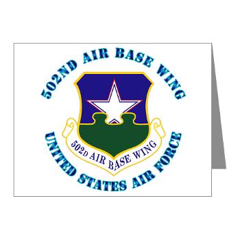 502ABW - M01 - 02 - 502nd Air Base Wing with Text - Note Cards (Pk of 20)