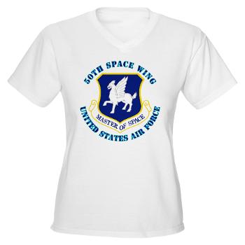 50SW - A01 - 04 - 50th Space Wing with Text - Women's V-Neck T-Shirt