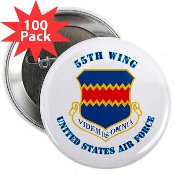 55W - M01 - 01 - 55th Wing with Text - 2.25" Button (100 pack)