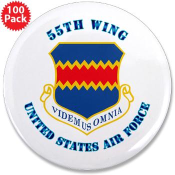 55W - M01 - 01 - 55th Wing with Text - 3.5" Button (100 pack)
