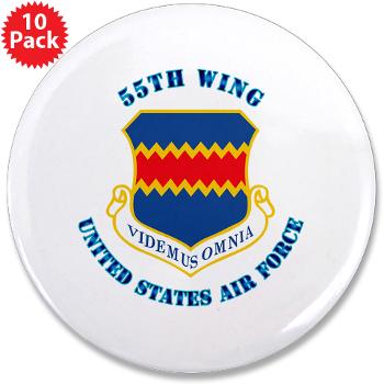 55W - M01 - 01 - 55th Wing with Text - 3.5" Button (10 pack)