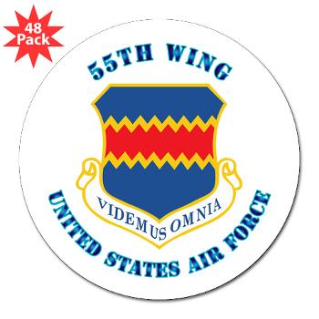 55W - M01 - 01 - 55th Wing with Text - 3" Lapel Sticker (48 pk)