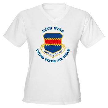 55W - A01 - 04 - 55th Wing with Text - Women's V-Neck T-Shirt