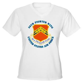 56FW - A01 - 04 - 56th Fighter Wing with Text - Women's V-Neck T-Shirt