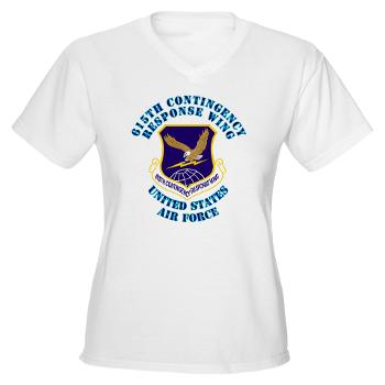 615CRW - A01 - 04 - 615th Contingency Response Wing with Text - Women's V-Neck T-Shirt