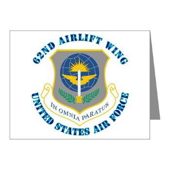 62AW - M01 - 02 - 62nd Airlift Wing with Text - Note Cards (Pk of 20)