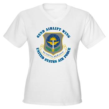 62AW - A01 - 04 - 62nd Airlift Wing with Text - Women's V-Neck T-Shirt