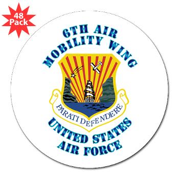 6AMW - M01 - 01 - 6th Air Mobility Wing with Text - 3" Lapel Sticker (48 pk)