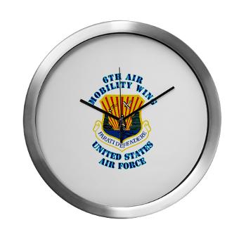 6AMW - M01 - 03 - 6th Air Mobility Wing with Text - Modern Wall Clock