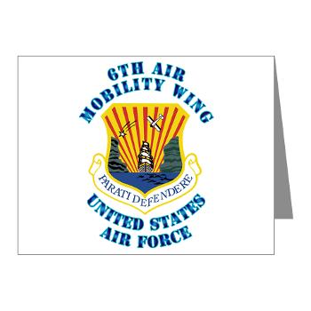 6AMW - M01 - 02 - 6th Air Mobility Wing with Text - Note Cards (Pk of 20)