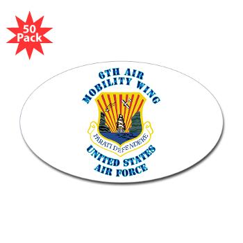 6AMW - M01 - 01 - 6th Air Mobility Wing with Text - Sticker (Oval 50 pk)