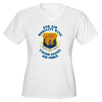 6AMW - A01 - 04 - 6th Air Mobility Wing with Text - Women's V-Neck T-Shirt