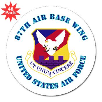 87ABW - M01 - 01 - 87th Air Base Wing with Text - 3" Lapel Sticker (48 pk)