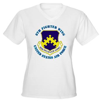 8FW - A01 - 04 - 8th Fighter Wing with Text - Women's V-Neck T-Shirt