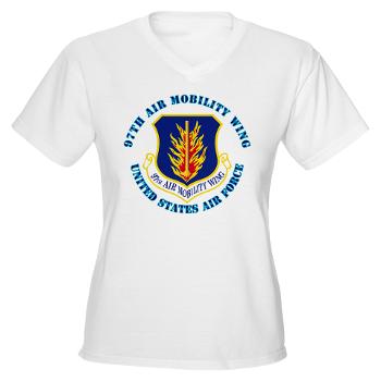 97AMW - A01 - 04 - 97th Air Mobility Wing with Text - Women's V-Neck T-Shirt