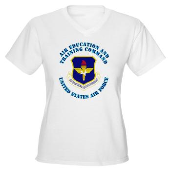 AETC - A01 - 04 - Air Education and Training Command with Text - Women's V-Neck T-Shirt