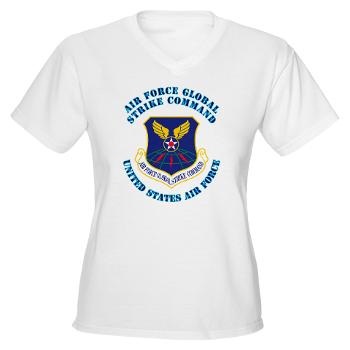 AFGSC - A01 - 04 - Air Force Global Strike Command with Text - Women's V-Neck T-Shirt - Click Image to Close